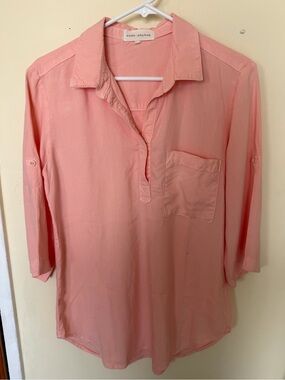 Side Stitch Coral-Pink Collared Tunic with Chest Pocket
